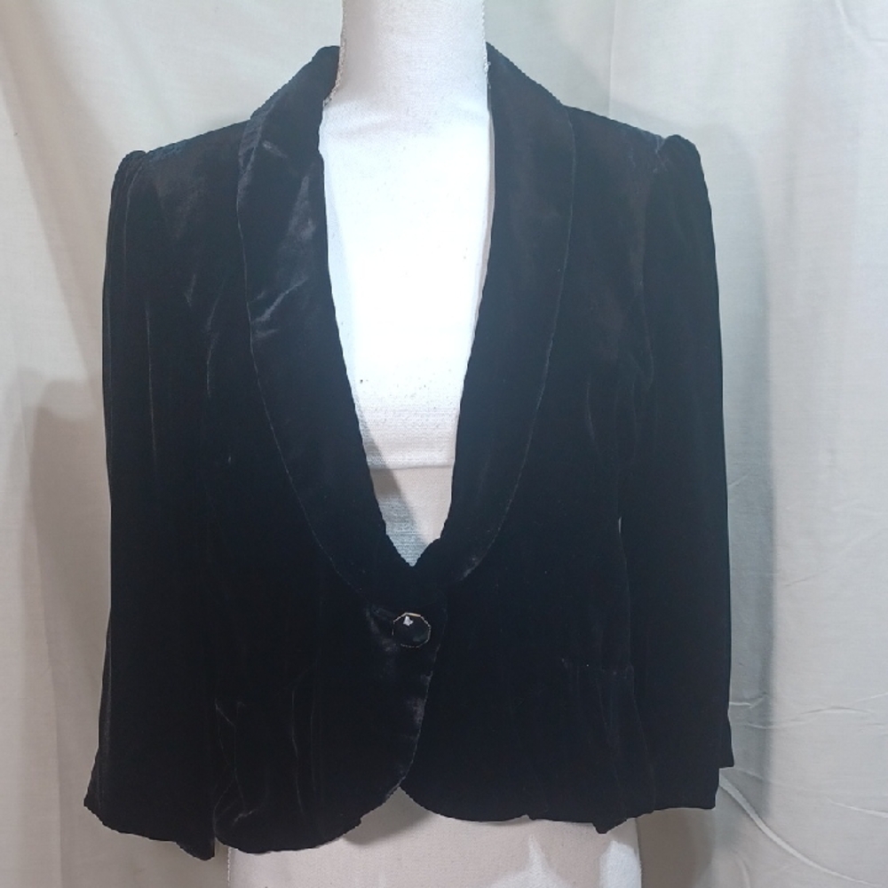 Anne Taylor Loft Petites Jacket Blazer Black Silk Velvet 14P